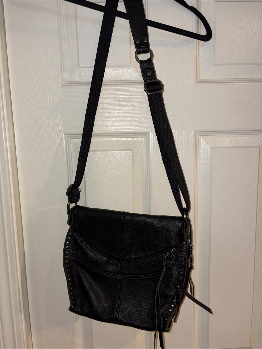 The Sak | Black Leather Crossbody Bag with Stud Accents - Women's Shoulder Bag